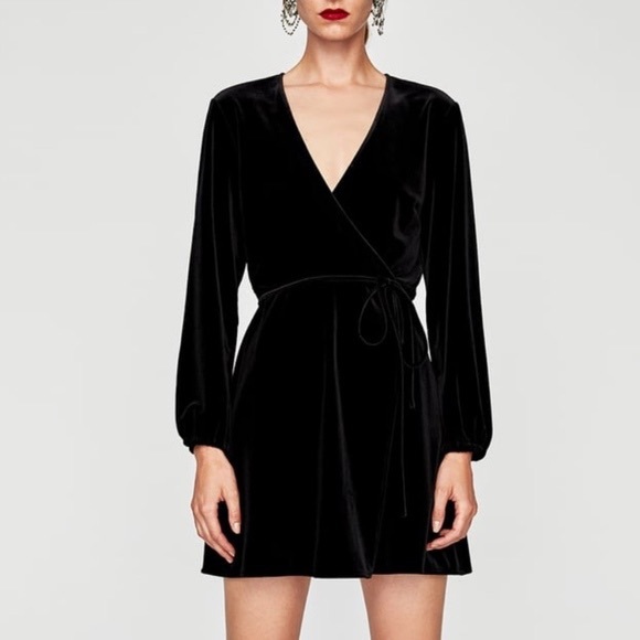 Zara Dresses Zara Black Velvet Wrap Dress Poshmark